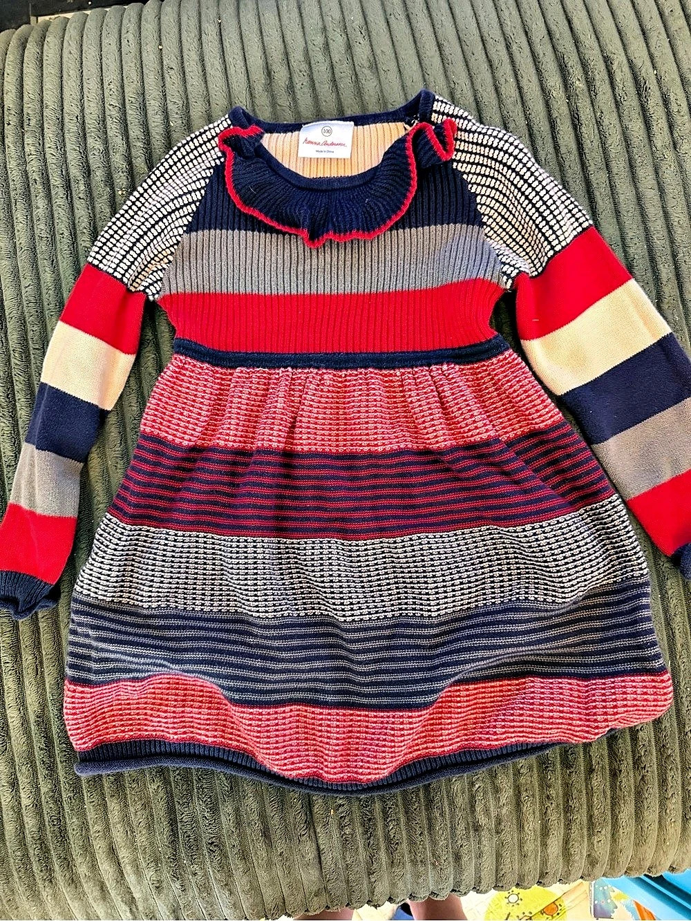 Hanna Andersson Striped Knit Dress in Red & Blue Size 100